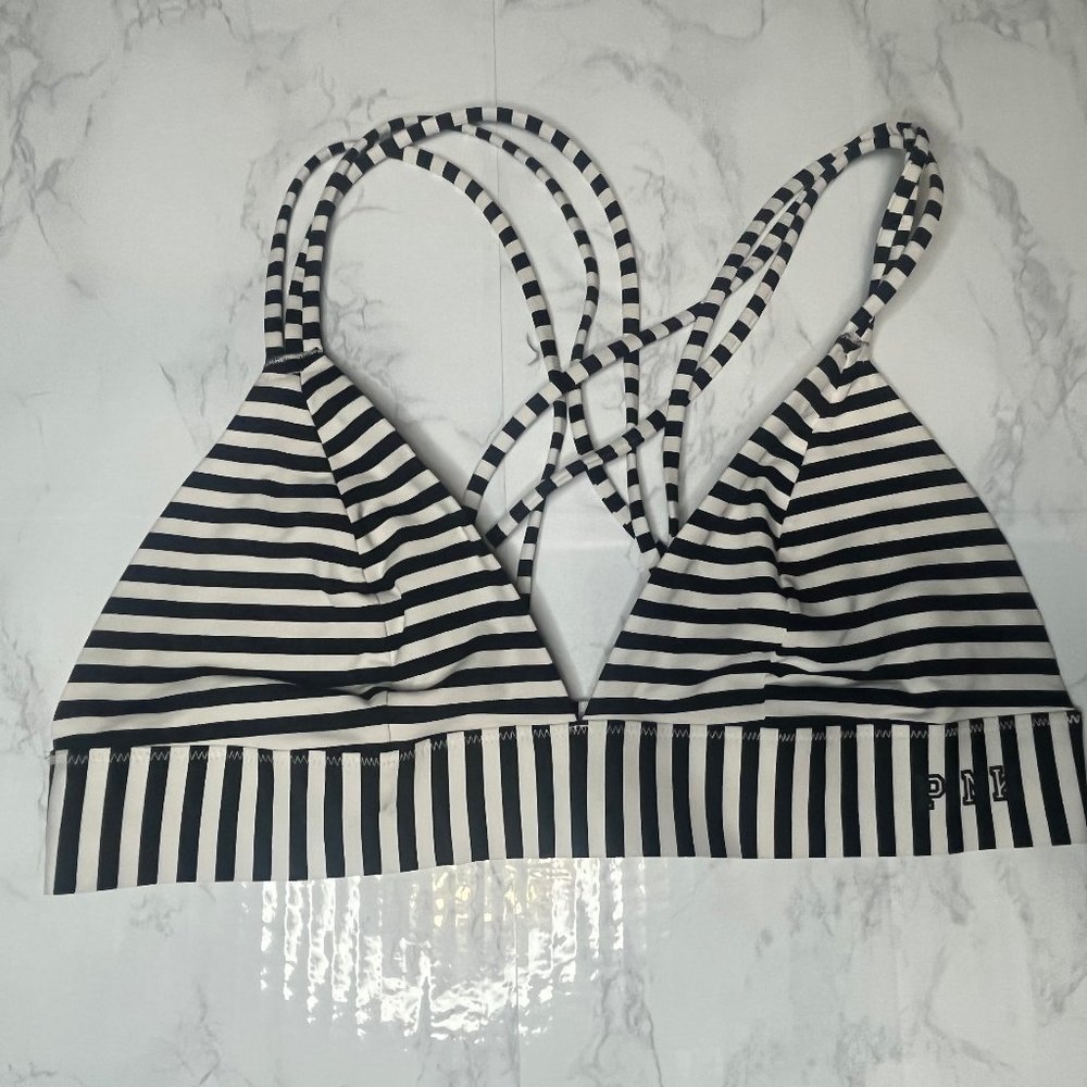 PINK Victoria's Secret Black and White Striped Bralette